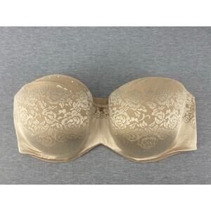 Soma Stunning Support Strapless Bra Size 40G‎ Nude Underwire Floral Lace Lined